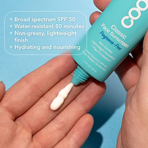 COOLA Protetor Solar Facial Orgânico FPS 50, Loção Bloqueadora, Cuidados Dermatológicos para Proteção Diária, Vegano e Livre de Glúten, 50 ml