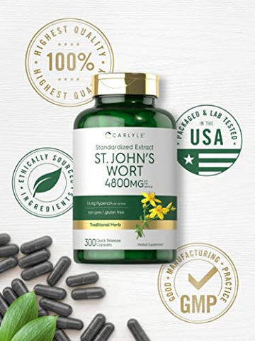 Cápsulas de Hipérico de São João | 4800mg | 300 Unidades | Não-OGM - Carlyle