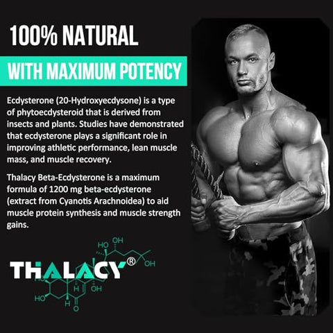 Thalacy - Suplemento de Beta Ecdisterona 1200MG, Pureza Máxima de 98%% para Massa Muscular Magra e Performance Atlética