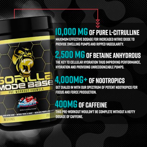 Gorilla Mind - Gorilla Mode Base Pré-Treino – Aumenta Óxido Nítrico · Foco Intenso | Marca Gorilla Mode