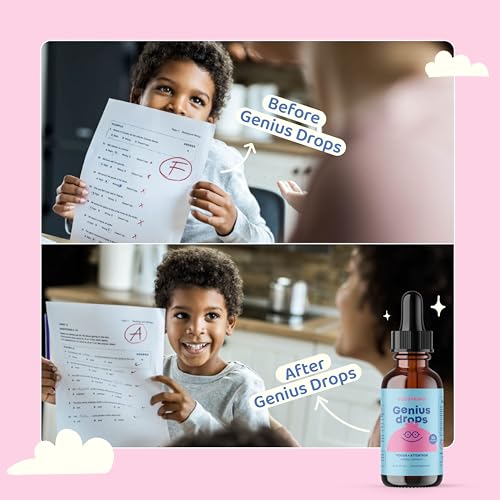 Genius Drops JoySpring – Suplemento de Foco Orgânico para Crianças | Comprovado Clinicamente para Melhor Desempenho Escolar | Suplemento Líquido de Foco Herbal para Crianças com