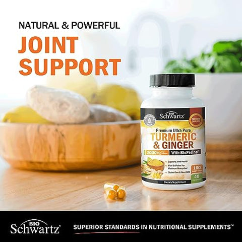 BioSchwartz - Turmeric Curcumin e Gengibre 2000mg com BioPerine para Máxima Absorção, 95%% Curcuminoides Padronizados Natural Suplemento de Cúrcuma para Articulações