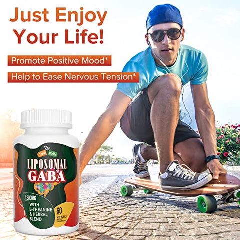 Trasicolor - Liposomal GABA com L-Theanine 1200mg – Complexo de GABA de Alta Absorção com Ashwagandha, Camomila, Suplementos Herbais de Cereja Azeda para Homens e Mulheres, 120 Softgels