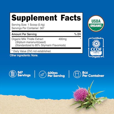 Leite de Cardo Orgânico (Silybum Marianum) 240 ml por Recipiente (Sem Sabor) – Livre de Transgênicos, Sem Glúten - Nutricost