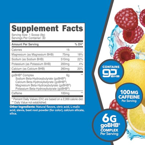 Ketologic - KetoLogic BHB KetoEnergy em Pó de Cetonas Exógenas com Cafeína | Framboesa Limonada – 30 Porções | Suporta Dieta Low Carb, Keto