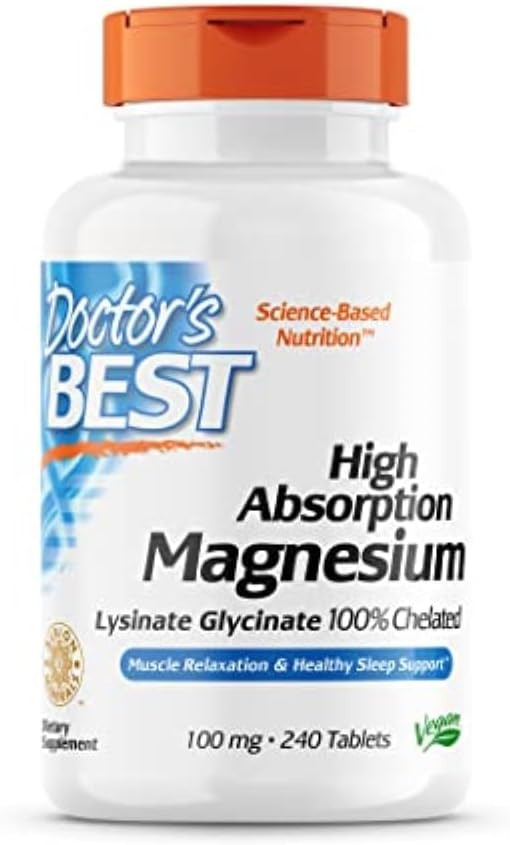 Doctor's BEST - Doctor’s Best Magnésio Glicinato Lisinato de Alta Absorção, 100% Quelado, Não-OGM, Vegano, Sem Glúten