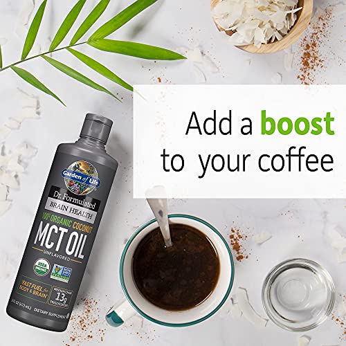 Óleo de Coco MCT Orgânico 100%% Garden of Life Dr. Formulated – 16 fl oz (473 ml), 13g MCTs, Keto