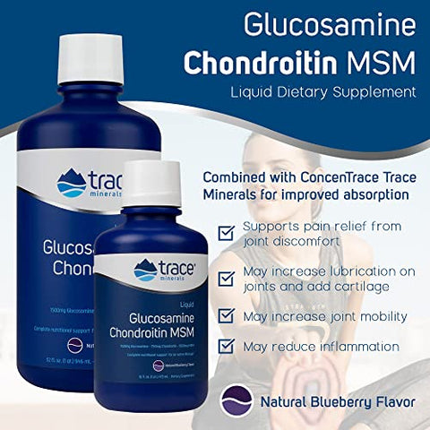 Glucosamina Condroitina MSM Líquida | Suplemento Completo para Estilo de Vida Ativo | Suporta Articulações, Cartilagem e Mobilidade | Sabor Natural de Mirtilo | 32g - Trace Minerals