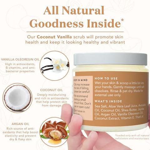 BARE BOTANICS - Bare Botanics Esfoliante Corporal de Coco Baunilha 700ml | Feito em Madison, WI | Esfoliante Natural de Sal Marinho com Hidratantes para a Pele | Vegano