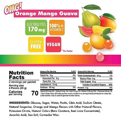 Energy Chews com Eletrólitos, Laranja Manga Goiaba, Gomas Energéticas Deliciosas, Gomas de Eletrólitos, 10 Pacotes - Bonk Breaker