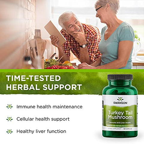 Turkey Tail Mushroom – Fórmula Natural – 120 Cápsulas, 500 mg (4 Pacotes) - Swanson