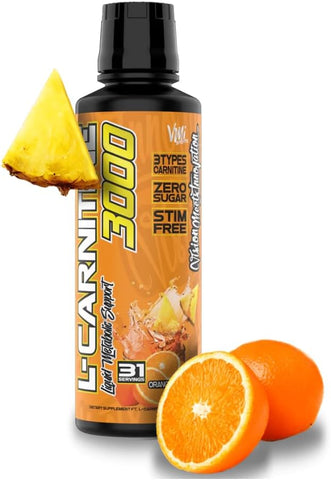 VMI Sports - L-Carnitina 3000 Líquida | Suplemento de 3000 mg de Carnitina | Zero Calorias Zero Açúcar Keto Friendly para Homens e Mulheres – Sabor Delicioso | 31 Porções (Laranja Abacaxi, 473 ml)