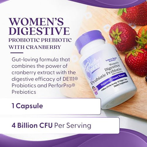 Doctor's BEST - Doctor’s BEST Probiótico Digestivo Feminino com Prebiótico de Cranberry 30 Cápsulas Vegetais – Marca Doctor’s BEST