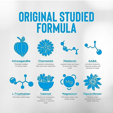 Sleep Aid – 14 Dias de Fornecimento – Não Viciante – Suplemento Alimentar para Melhorar o Sono – Livre de Medicamentos – Alívio do Estresse – com Magnésio, Melatonina, GABA, Camomila – Fabricado nos EUA (28g) - Relaxium