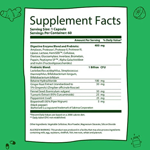 GOBIOTIX - Suplemento Super Enzimas – Enzimas Digestivas com Prebióticos e Probióticos para Homens e Mulheres – Suporte à Saúde Intestinal, Digestão de Glúten, Absorção de Lactose, Dieta à Base de Plantas