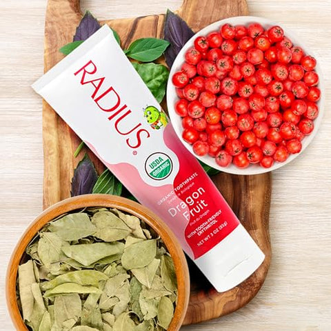 Pasta de Dente Orgânica para Crianças 85g Livre de Químicos Tóxicos e Glúten, com Dragon Fruit, para Melhorar a Saúde das Gengivas de Crianças a partir de 6 Meses – Pacote com 3 - RADIUS