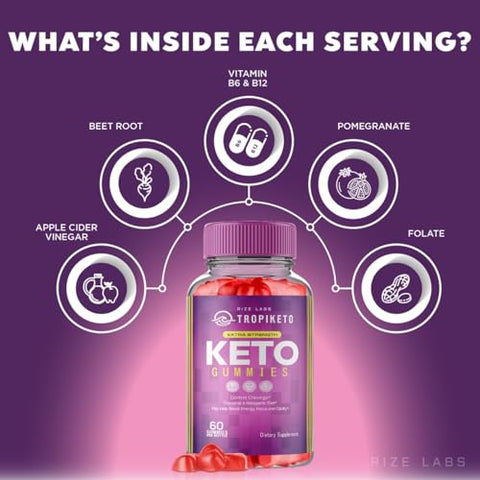 rize labs - TropiKeto ACV Gummies – Gomas de Cetona Extra Forte TropiKeto, para Perda de Peso Avançada, Gomas de Cetona Keto ACV, Suplemento TropiKeto, Avaliações das Gomas Tropi Keto (60 Gomas)