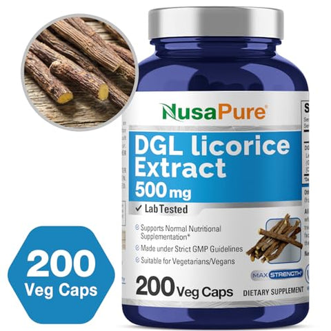 Extrato de Alcaçuz DGL 500 mg 200 Cápsulas Vegetais (Vegano, Não-OGM) - NusaPure