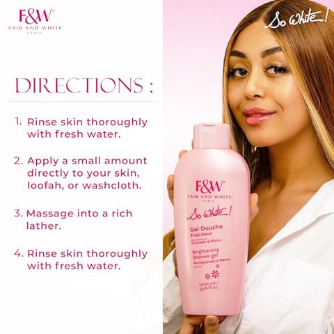 FAIR & WHITE - Gel de Banho Hidratante Diário So White Refreshing Brightening – 1000ml – Com Romã – Fair and White