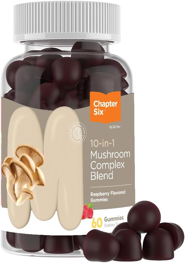 Gummies de Cogumelos 10-em-1 Sabor Framboesa com Lion’s Mane, Reishi, Cordyceps, Cogumelo Branco e Mais 6 Cogumelos Adaptogênicos (60) - Zahler
