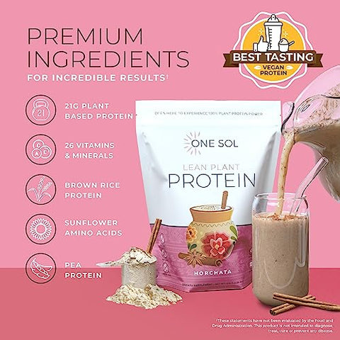 Lean Horchata: Proteína em Pó Vegetal, Baixo Carboidrato, Sem Glúten, Sem Lactose, Sem Açúcar Adicionado, Livre de Soja, Não-OGM, 100% à Base de Plantas - One Sol