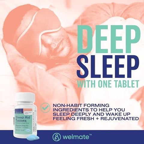 Doxylamine Succinate 25mg | Auxiliar de sono noturno | Seguro | Comprimidos de 25mg - WELMATE