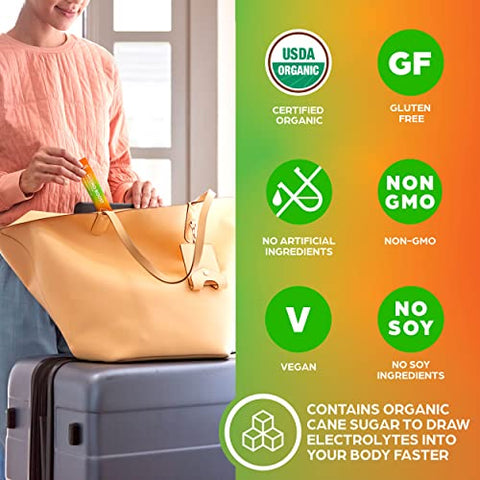 Pacotes de Hidratação Orgânica, Pó de Eletrólitos – Mango Hydro Boost com Superfoods, Vegano, Sem Glúten, Sem Ingredientes de Soja, Não-OGM, Menos Açúcar que Bebidas Esportivas, 8 Unidades - Orgain