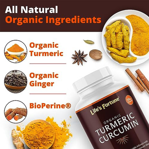 Life's Fortune - Life’s Fortune Cúrcuma Orgânica com Pimenta Preta e Gengibre, Absorção Aprimorada, Suplemento Extra Forte, Articulações