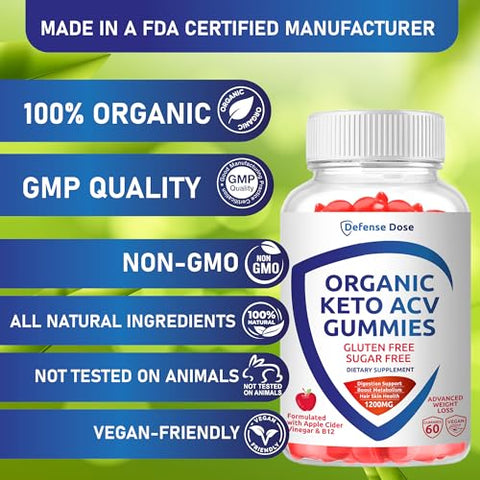 Defense Dose - Gummy Orgânico Keto ACV Avançado para Perda de Peso – Sem Glúten  | 100g