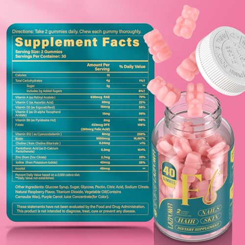 Lazpowfi - Gomas de Biotina – Vitaminas para Cabelo, Pele e Unhas Masculinas – Marca: Biotin Gummies