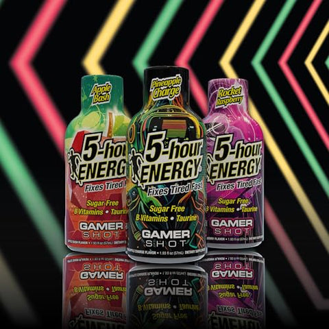 5-hour ENERGY - 5-Hour Energy Gamer Shots – Pack com Variedade de 30 Unidades (57 ml) – Maçã Poderosa, Framboesa Veloz, Energia de Abacaxi – Extra Forte