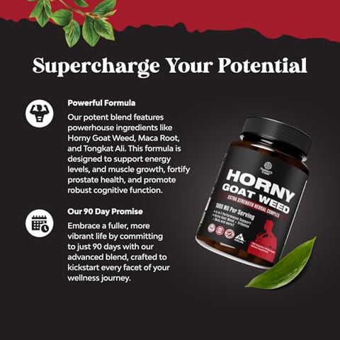 Natures Craft - Horny Goat Weed Extra Forte para Aumento Masculino – Complexo de 1590mg com Tongkat Ali, Saw Palmetto, Panax Ginseng e Maca Negra para Resistência