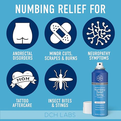 DCH Labs - Spray Anestésico Tópico Lidocaína 5% – Alívio Máximo, 150ml, Vegano