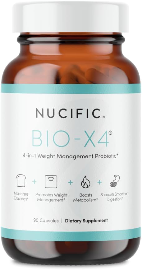 Bio-X4: Suplemento Probiótico 4 em 1 para Gerenciamento de Peso, 90 Cápsulas - Nucific