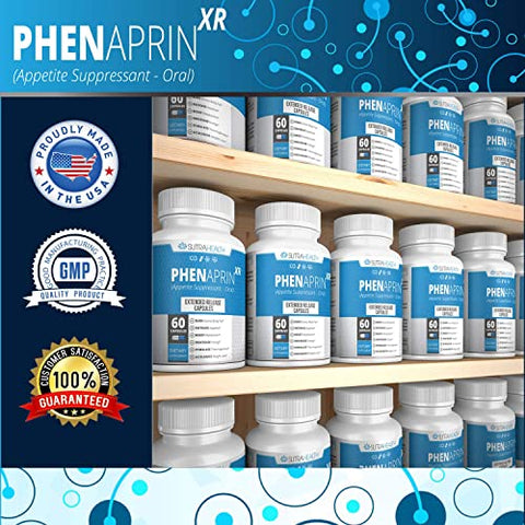 SutraHealth - PhenAprin XR – Pílulas de Emagrecimento (60 Cápsulas Azuis/Brancas) Fórmula Profissional de Alta Qualidade com Glucomanano – Supressor de Apetite de Máxima Potência para Mulheres e Homens