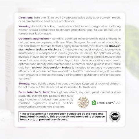 Pure Therapro Rx - Pure TheraPro Rx Optimum Magnesium – 120 Cápsulas Veganas de Liberação Prolongada – Quelato de Lysinate Glycinate de Magnésio
