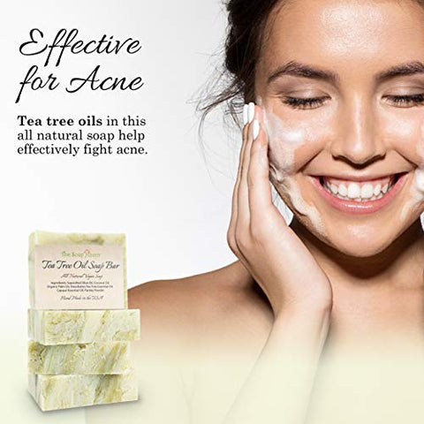 The Soap Haven - Sabonete de Tea Tree – 4 Barras de Sabonete de Óleo de Tea Tree Natural para Rosto, Mãos, Pés e Corpo – Combate Manchas, Coceira e Odor Corporal. 4 Barras Grandes de 130g, Feitas à Mão nos EUA com Ingredientes Não-OGM