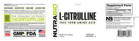 L-Citrulline NutraBio – Aminoácido Livre em Pó 150g