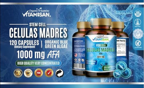 VITAMISAN - Celulas Madres 4 Frascos, 1000mg Stem Cell Plus, 480 Cápsulas Sem GMO, Sem Glúten | 4 Frascos, 1000mg Stem Cell Plus, 480 Cápsulas | Celulas Madres 1000mg Stem Cell Plus, 480 Cápsulas | Celulas Madres Stem Cell Plus 1000mg, 480 Cápsulas