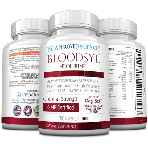 Bloodsyl – Suporte para Pressão Arterial e Colesterol – Hawthorne, Magnésio, BioPerine – 180 Cápsulas Veganas Amigáveis – Fornecimento de 3 Meses - Approved Science