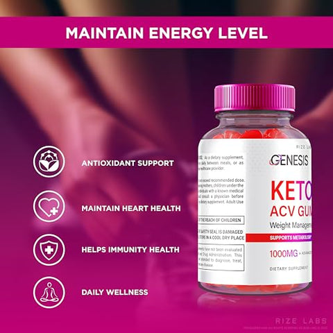 rize labs - (2 Pacotes) Gomas Genesis Keto ACV, Oficial Suplemento Keto ACV para Perda de Peso Avançada, Premium Keto Genesis Plus AVC, Tudo Natural Extremo 2000mg, Oficial Keto Plus ACV