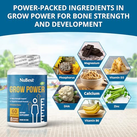 Grow Power by NuBest – Fórmula Poderosa para Ossos Fortes – Suporta Desenvolvimento Saudável, Saúde Geral – com Cálcio, Fósforo – 100g