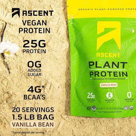 Proteína em Pó à Base de Plantas – Proteína Vegana Não Láctea, Ingredientes Naturais, Livre de Soja – 100% Vegan, 30g de Proteína por Porção - Ascent