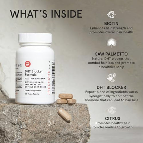 iRestore - iRESTORE Suplemento Capilar 3 em 1 com Biotina, Bloqueador de DHT, Saw Palmetto e Outros Extratos (60 cápsulas) – Kit com 3