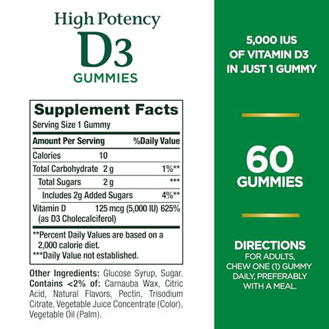 Nature's Bounty - Nature’s Bounty Gummies Vitamina D 5000 UI, Alta Potência para Suporte Imunológico