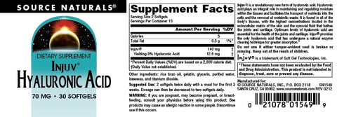 Ácido Hialurônico Injuv 70mg – 30 Softgels | Ácido Hialurônico para Pele Hidratada | Marca Source Naturals - Source Naturals
