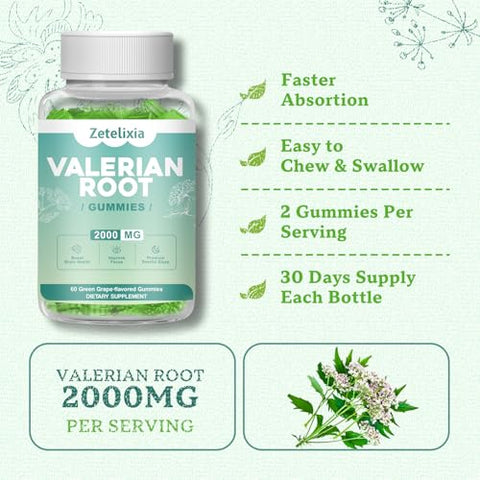 Zetelixia - Gomas de Raiz de Valeriana Orgânica 2000mg, Glicinato de Magnésio 420mg, Melissa, Camomila, Passiflora – Relaxante Natural
