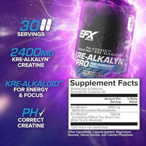 Kre-Alkalyn Pro | Creatina Monohidratada em Cápsulas pH Correto | Pré-treino para Construção Muscular Masculina - EFX Sports