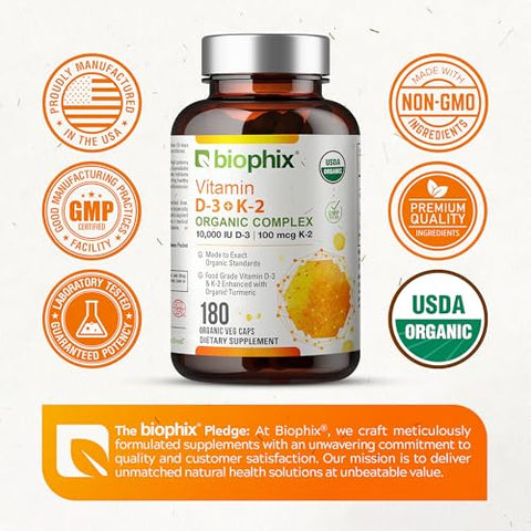 biophix - Biophix Vitamina D-3 K2 Cúrcuma 180 Vcaps – Alta Potência para Fortalecer Ossos e Saúde Imunológica